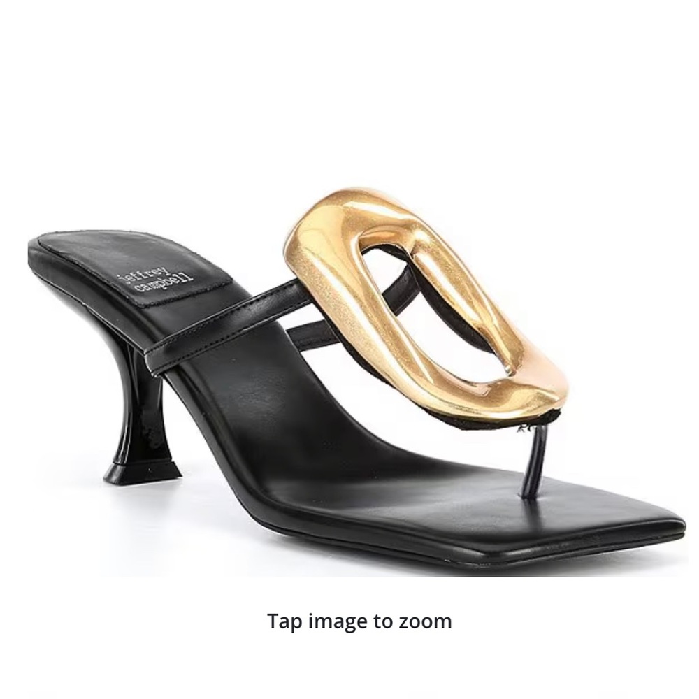 Jeffrey Campbell Linq Leather Gold Hardware Thong Sandals 7